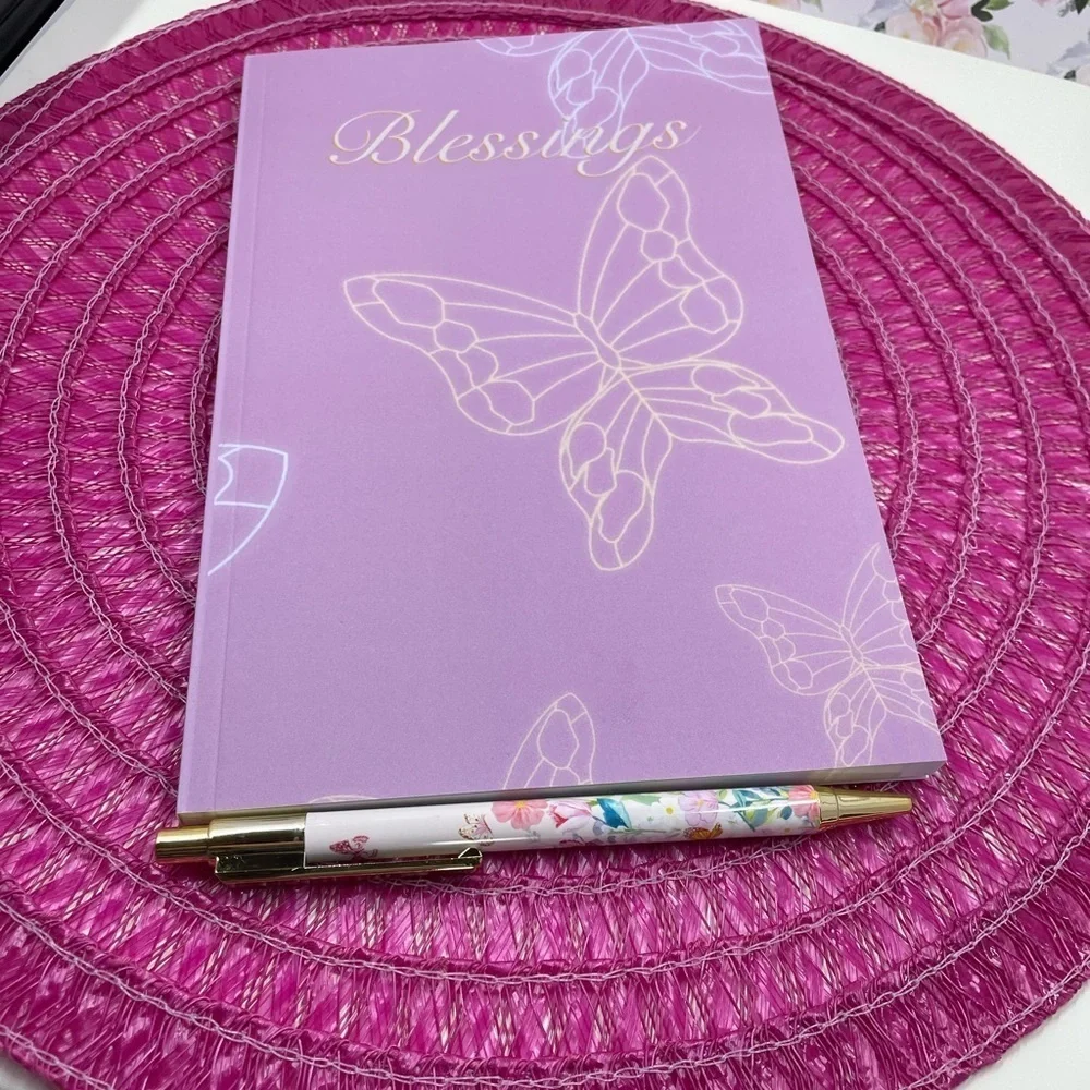 Purple Butterfly Journal with Floral Pen